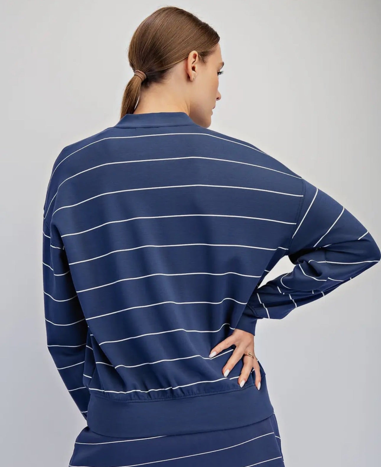 Striped Scuba Long Sleeve And Shorts Set - Navy/White
