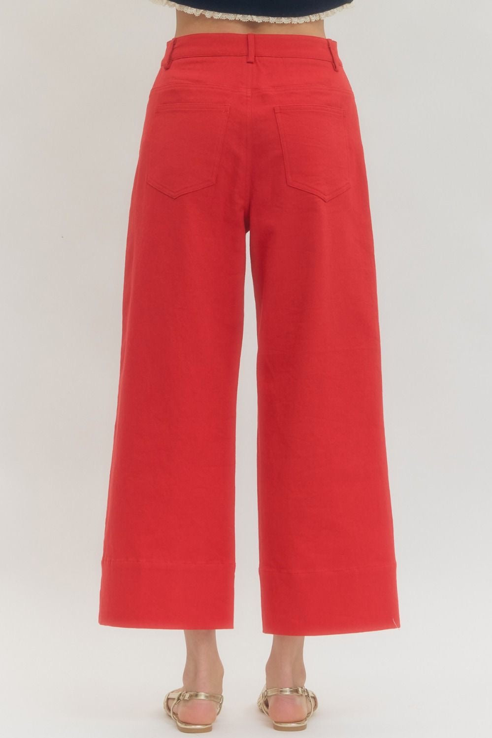 Red Front Seam Wide Leg Pants