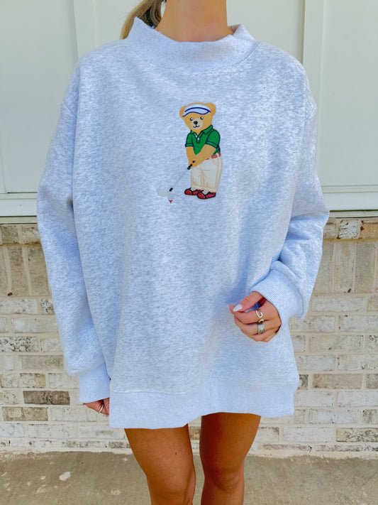 Little Teddy Bear Golfer  Mockneck Sweatshirt