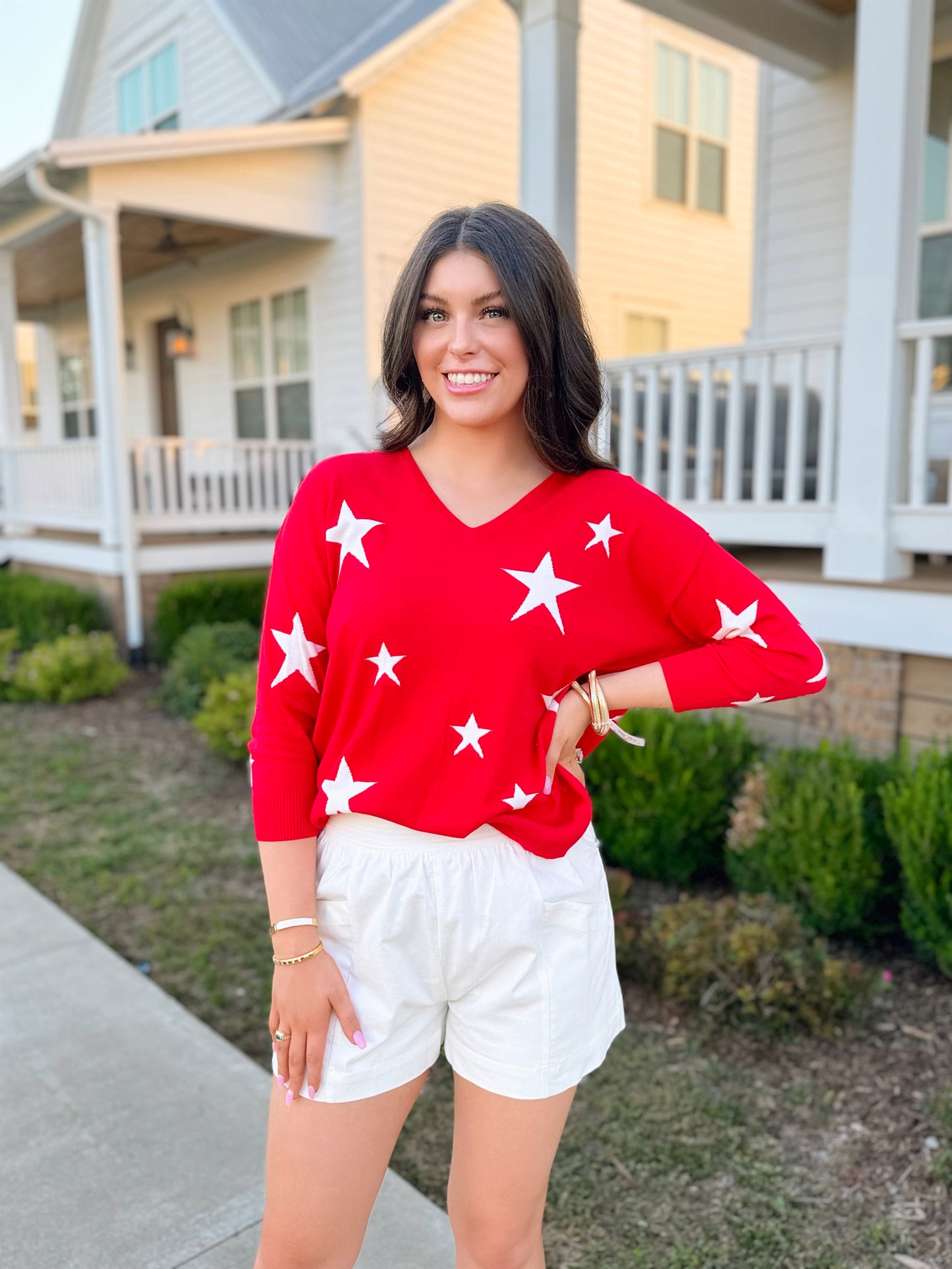 Star Sweater Top in Red
