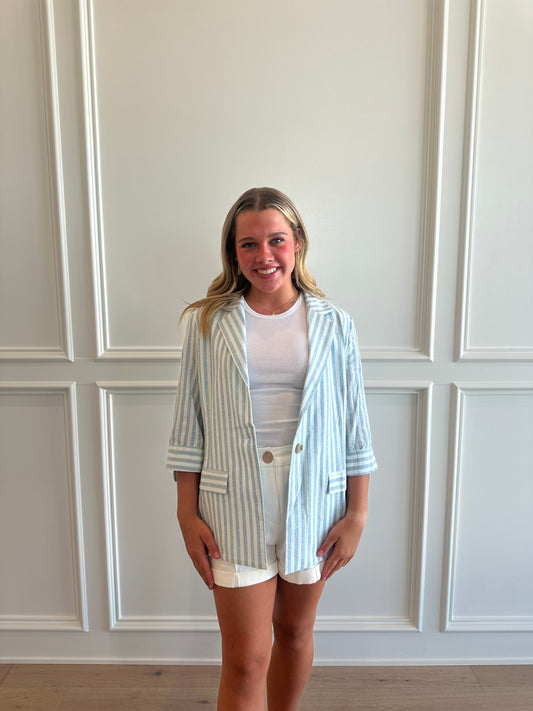 Striped 3/4 Sleeve Linen Jacket