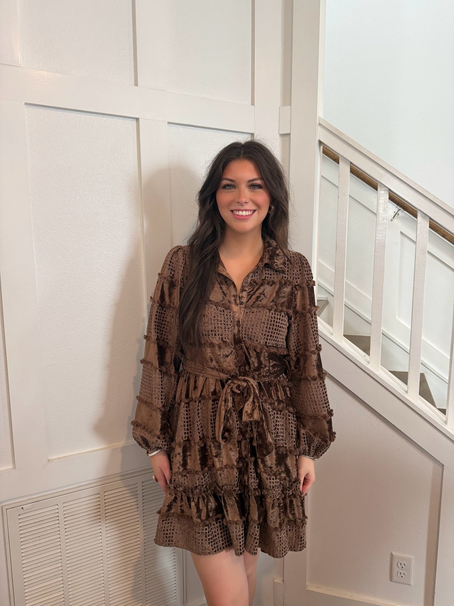 Brown Velvet Mini Dress