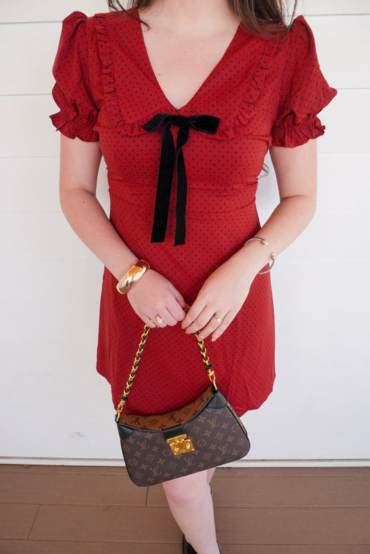 Polka Dot Collared Mini Dress - Red