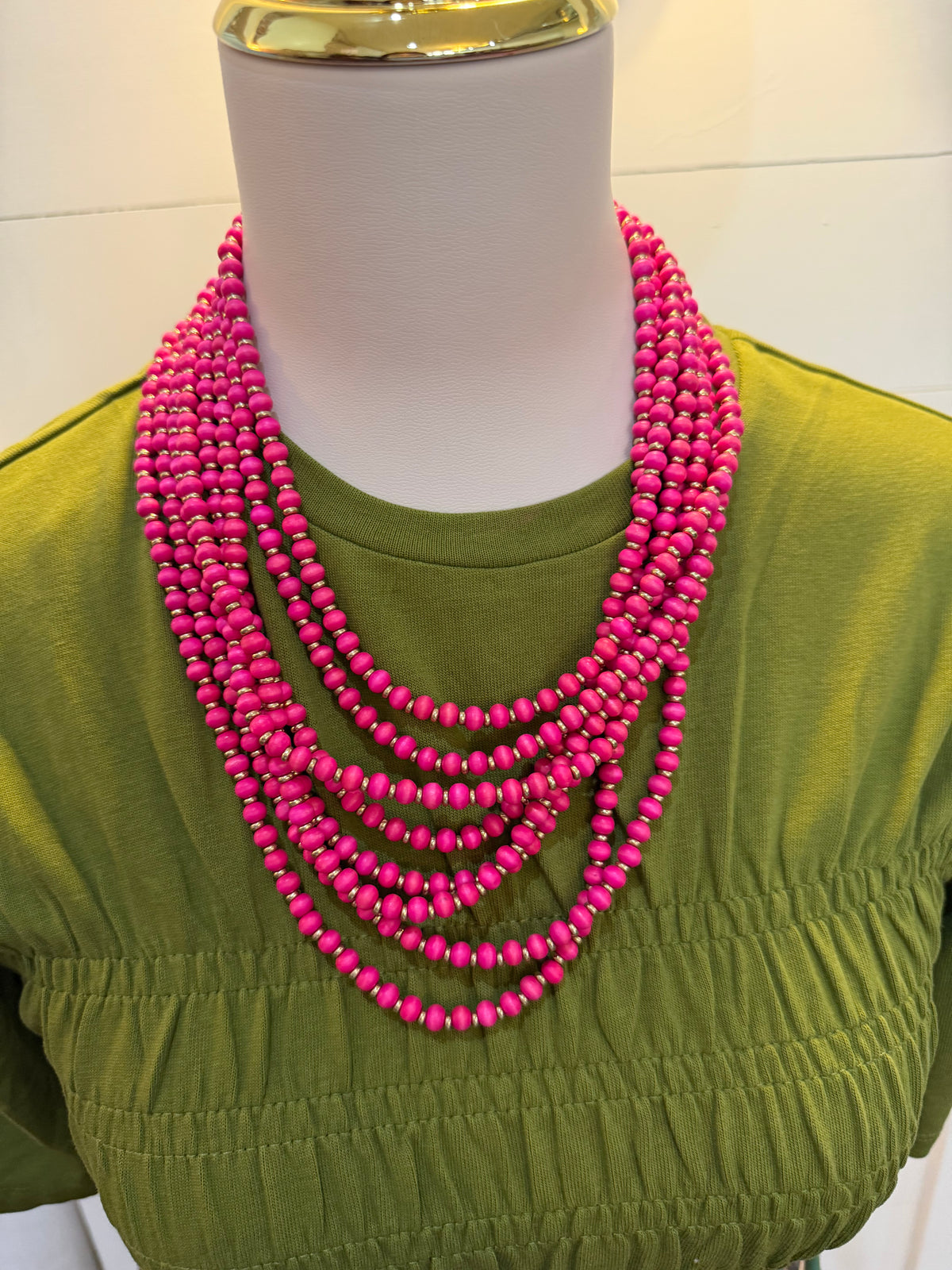 Layered Beaded Necklace - Hot Pink