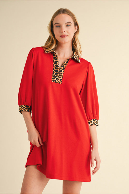 Leopard Trimmed Mini Dress