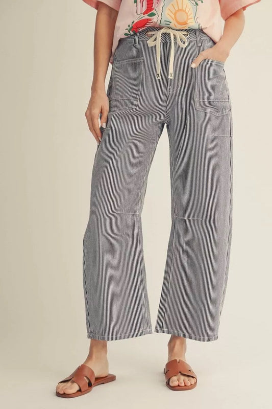 Navy Denim Striped Barrel Jeans