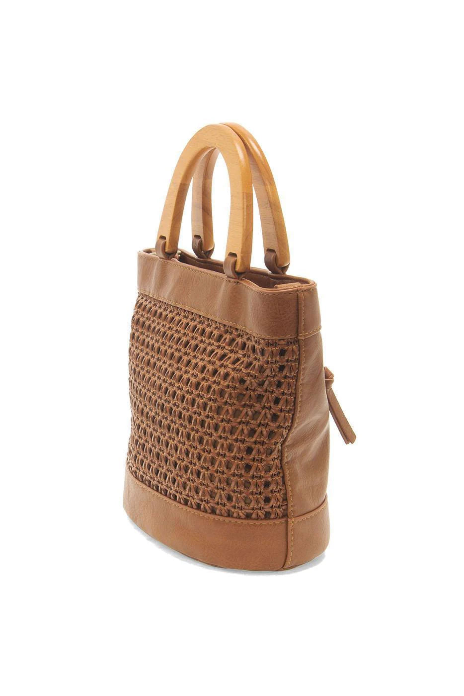 Joy Susan Havana Faux Cane Wood Handle Bag - Cognac
