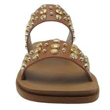 Pierre Dumas Studded Slide Sandals Tan/Gold
