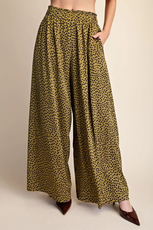 Elastic Band Dot Pants -Olive
