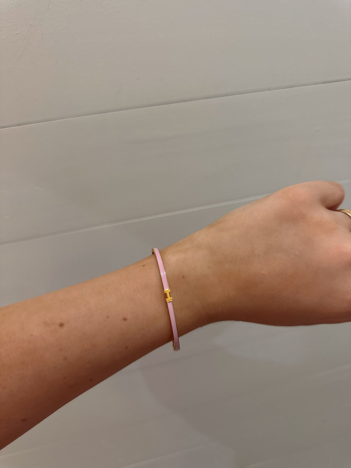 Thin H Bangle Bracelet- Pink