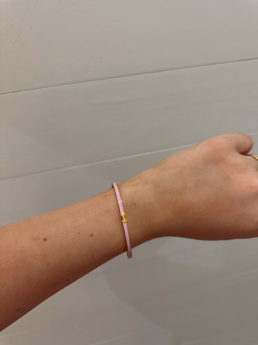 Thin H Bangle Bracelet- Pink