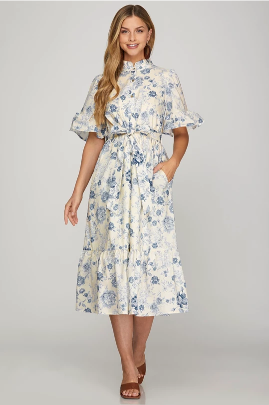 Susannah Blue Floral Midi Dress