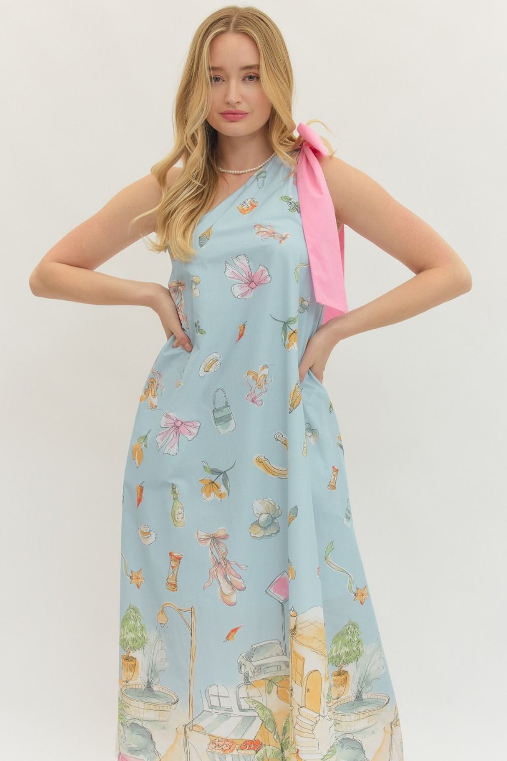 Blue Riviera Vibes One Shoulder Maxi Dress