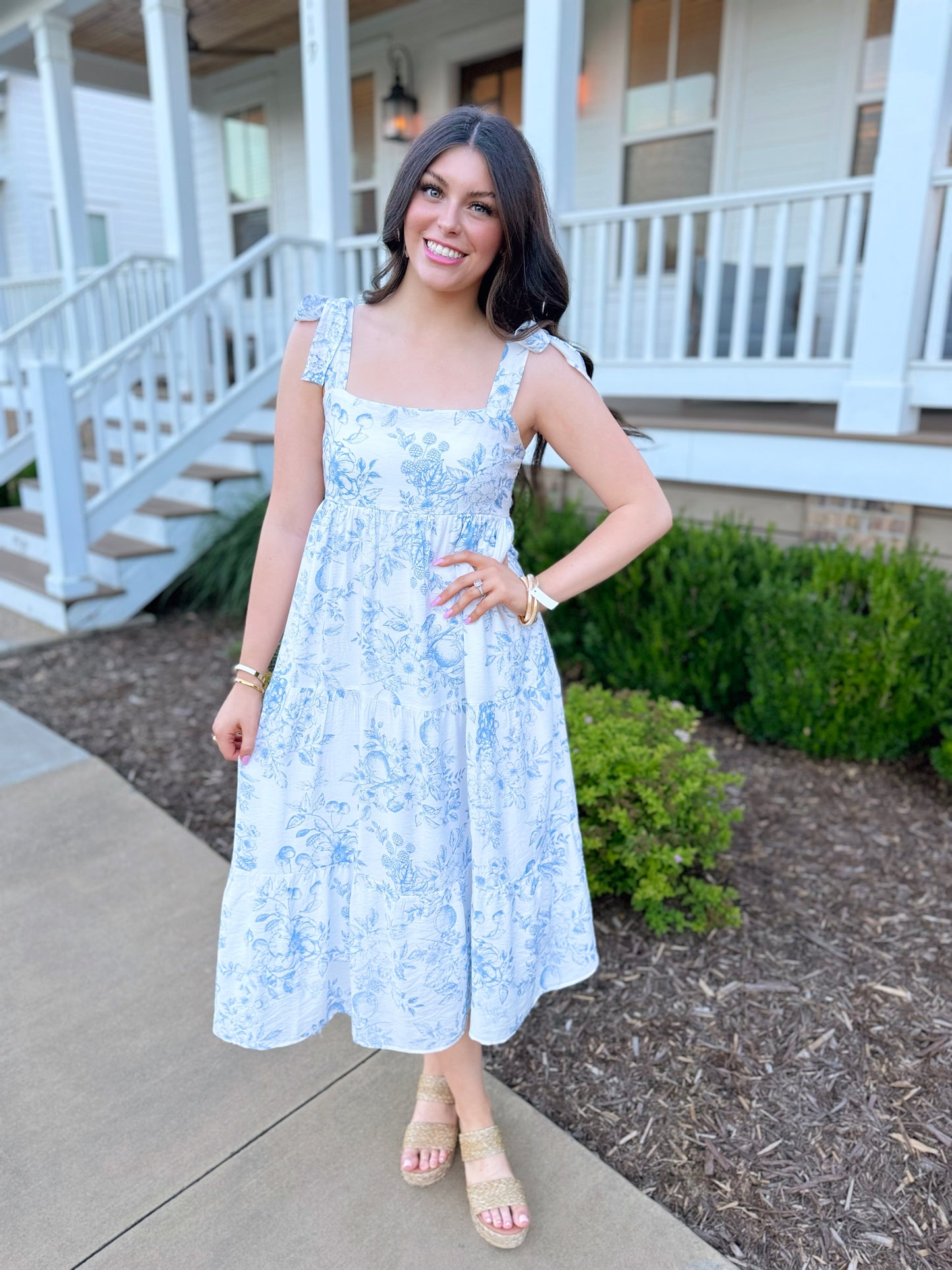 Fruit Blossom Tiered Midi Dress