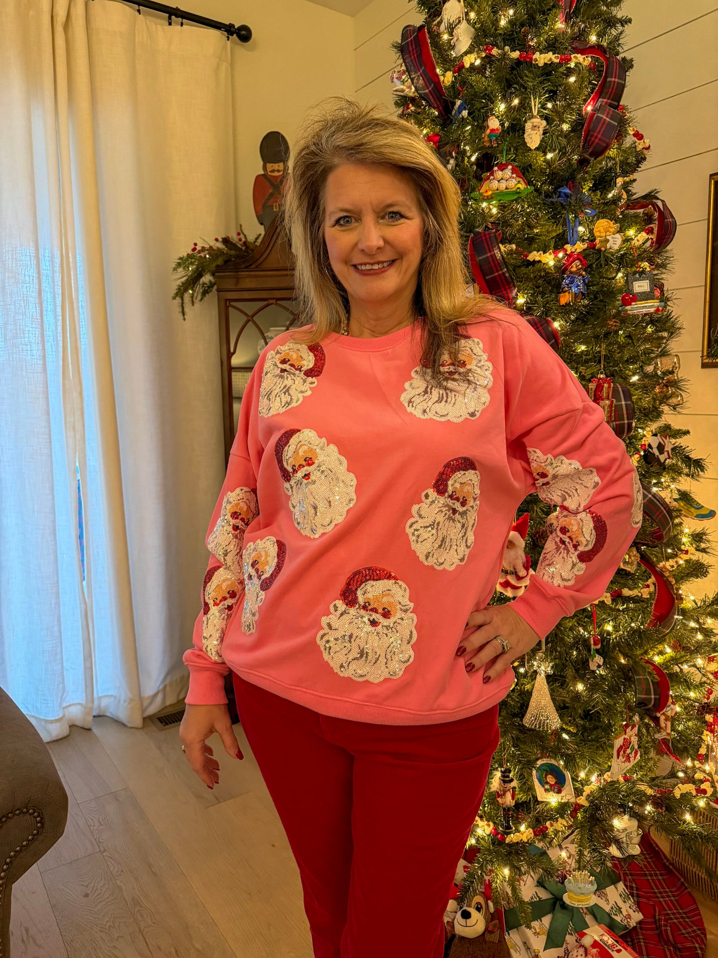 Pink Sequin Santa Oversized Sweatshirt