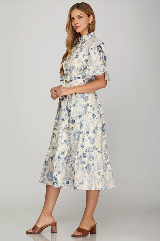Susannah Blue Floral Midi Dress