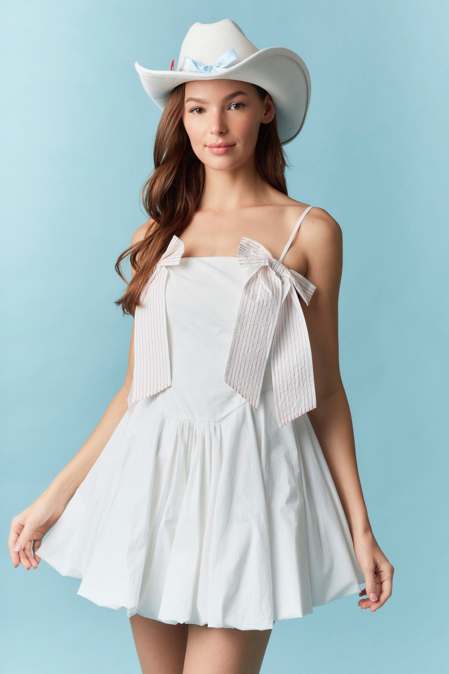 Sleeveless Bow Bubble Hem Mini Dress - Off White
