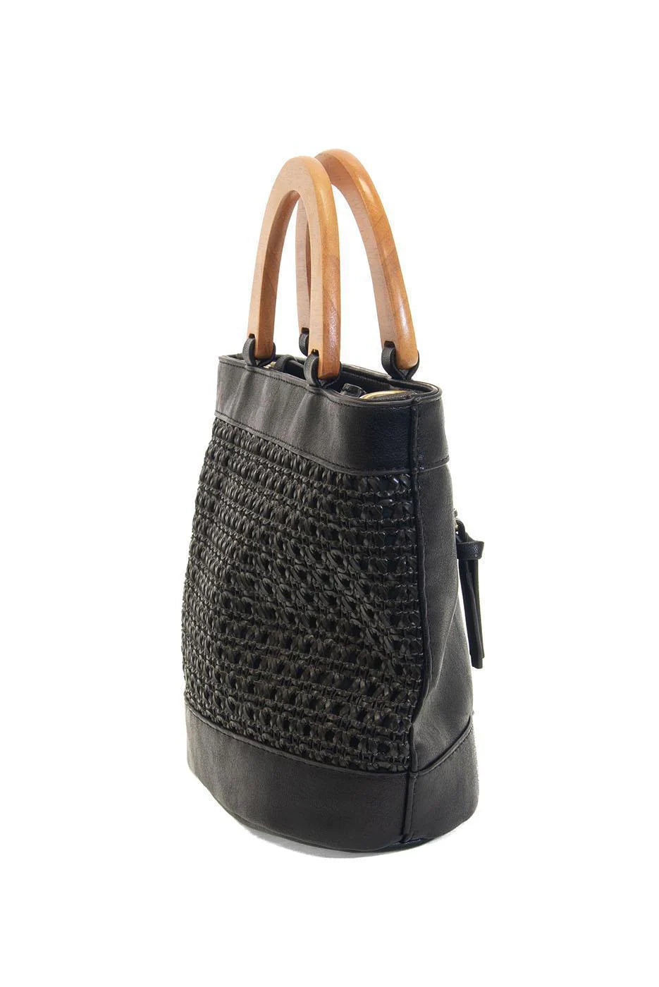 Joy Susan Havana Faux Cane Wood Handle Bag - Black