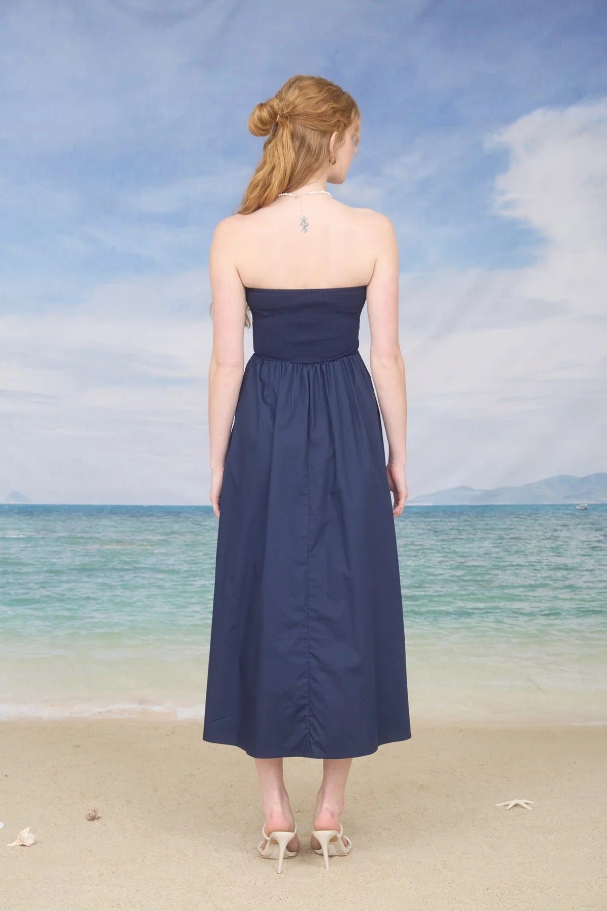 Strapless Twist Front Midi Dress