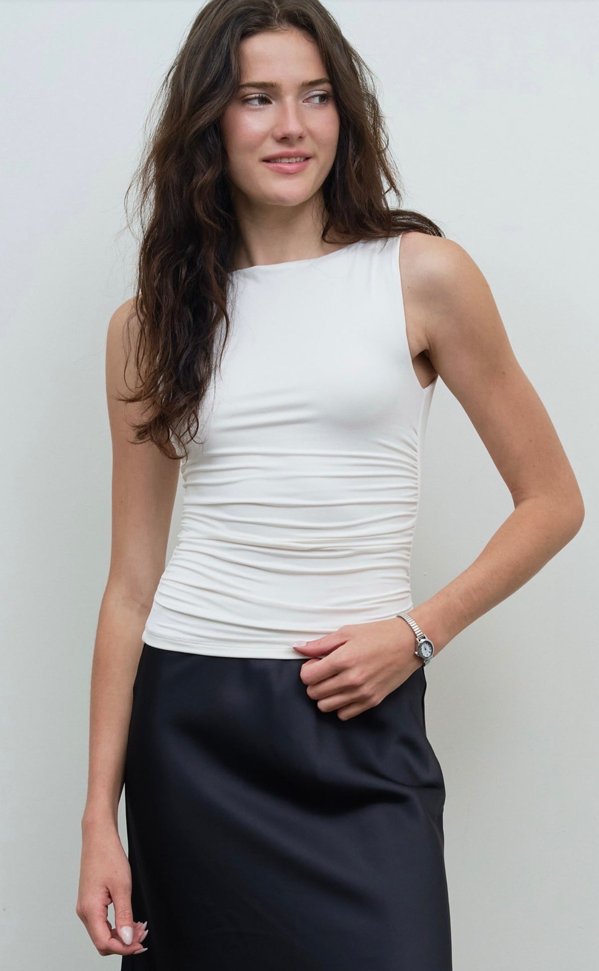 Ruched Detail Tank Top - Ivory