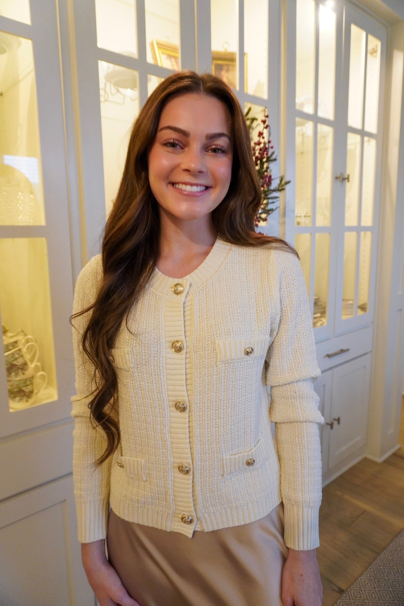 Old Money Long Sleeve Button Down Sweater - Cream
