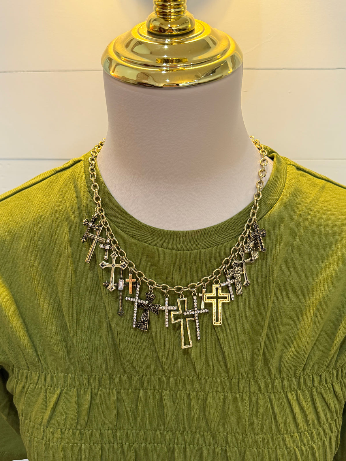 Mixed Cross Charm Necklace - Gold