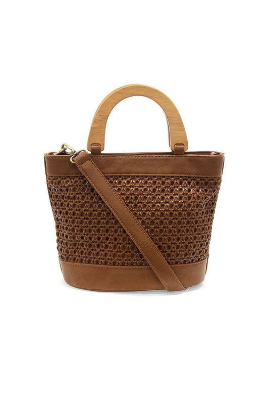 Joy Susan Havana Faux Cane Wood Handle Bag - Cognac