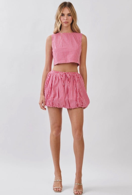 Red Gingham Skirt & Top Set