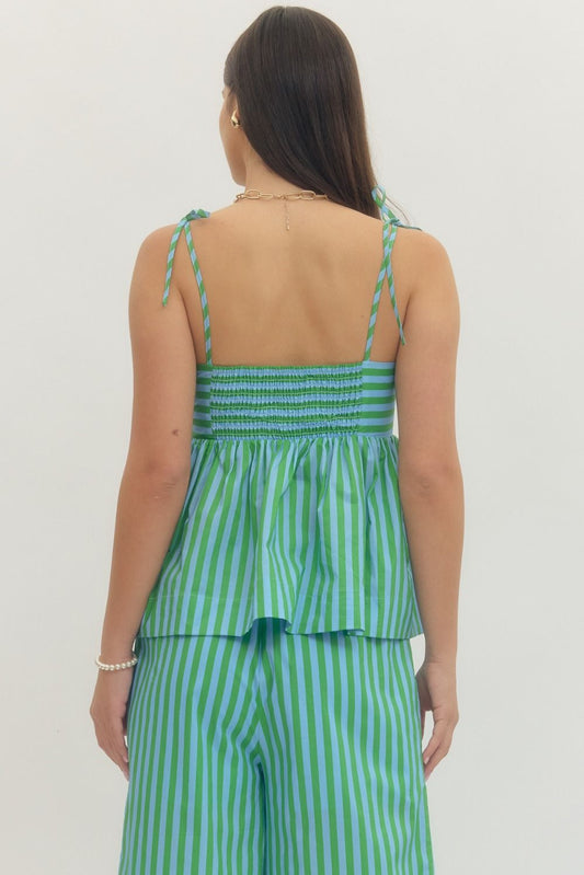 Striped Sleeveless Set - Green/Blue