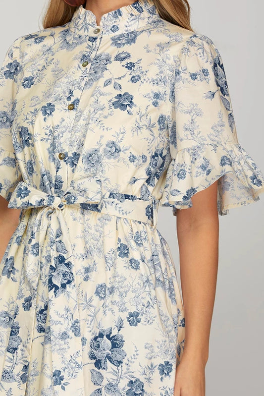 Susannah Blue Floral Midi Dress