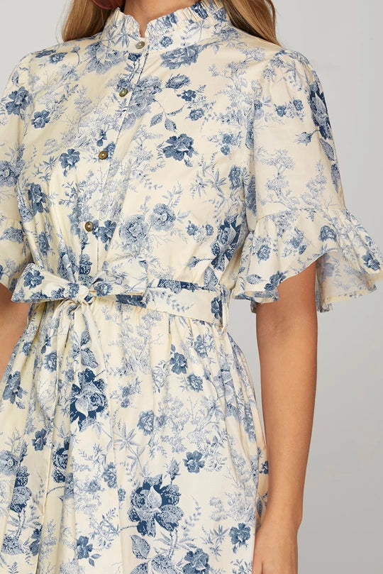 Susannah Blue Floral Midi Dress