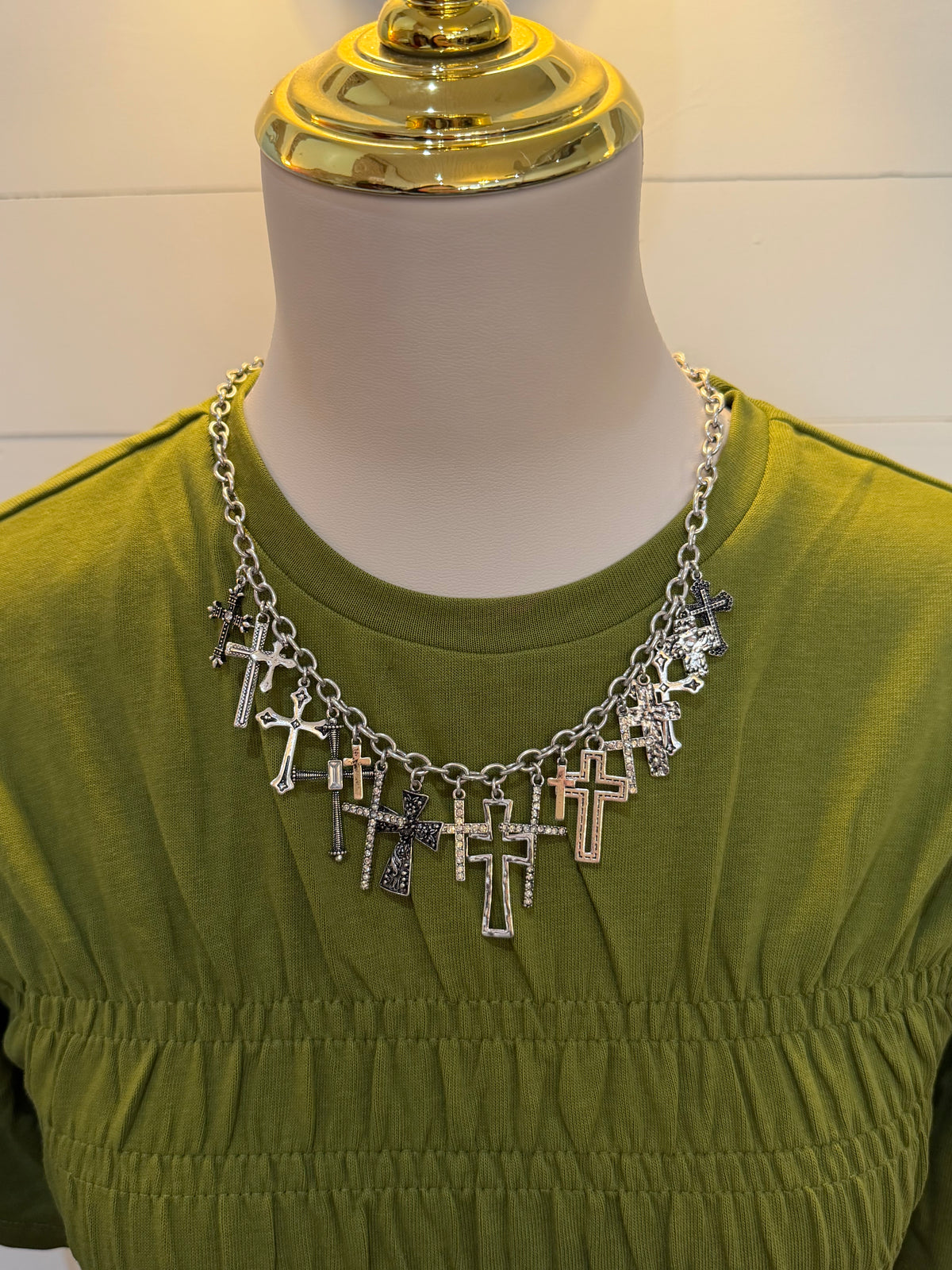 Mixed Cross Charm Necklace - Silver