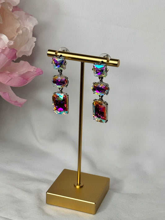 Iridescent Jewel Trio Drop Earrings