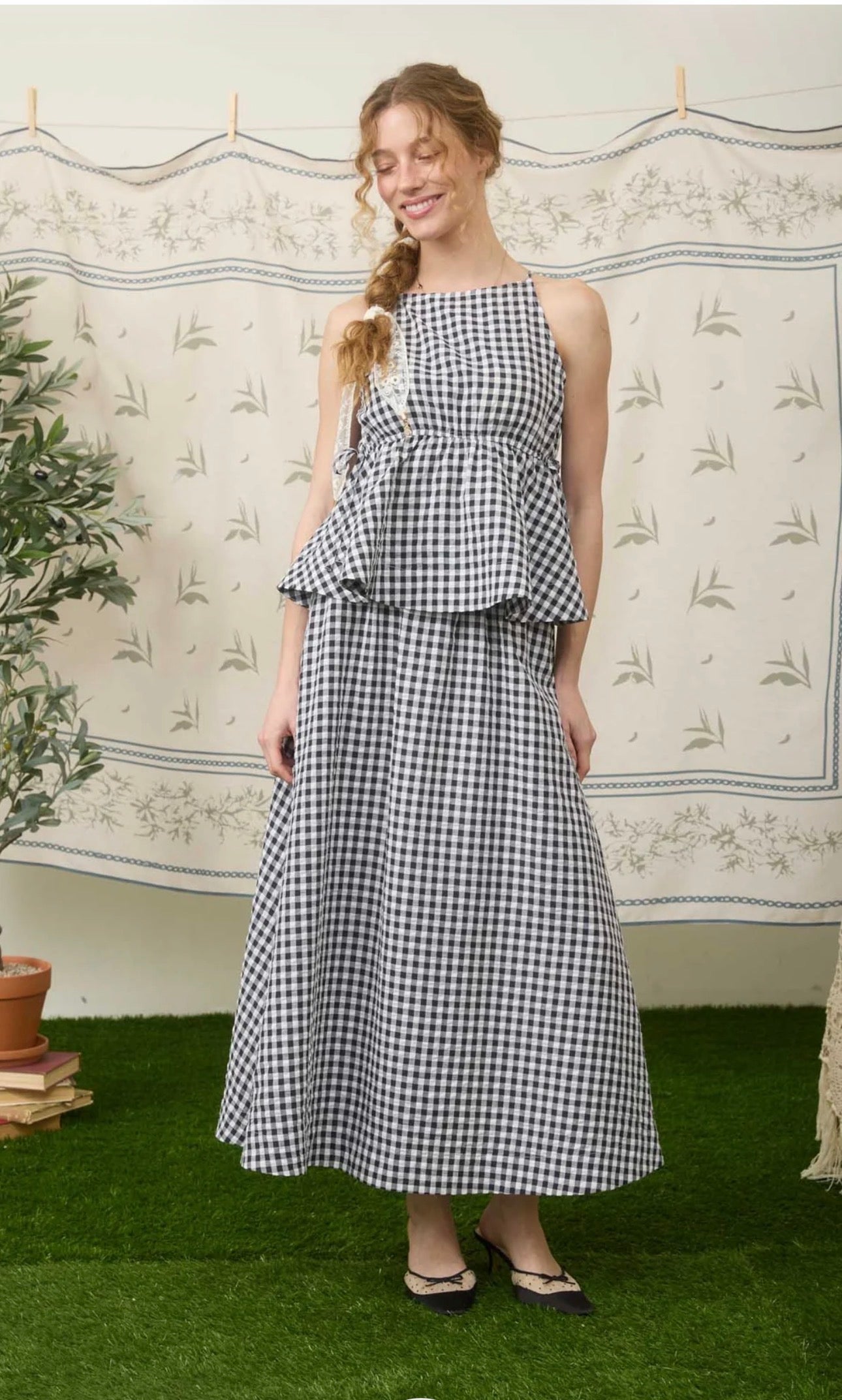 Gingham Skirt And Top Set - Black