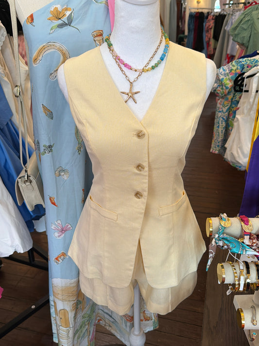 Cassandra V-Neck Sleeveless Linen Set - Butter Yellow