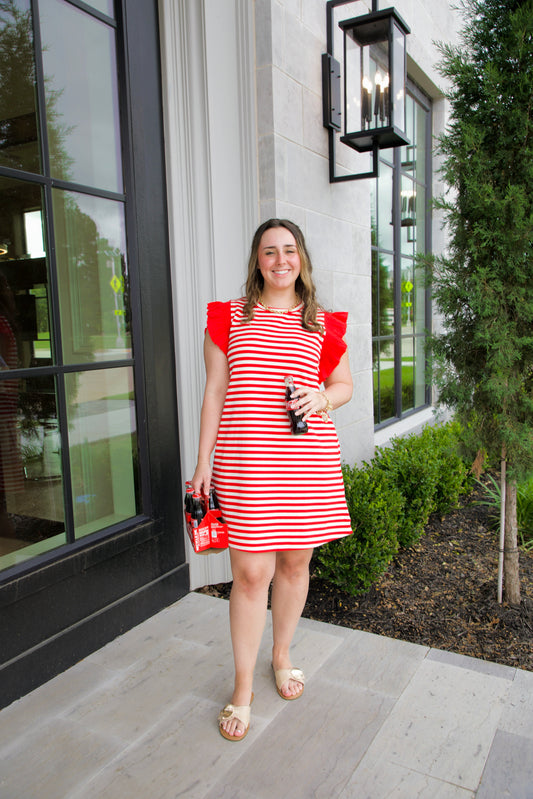 Fireworks + Flirt Striped Dress - Red