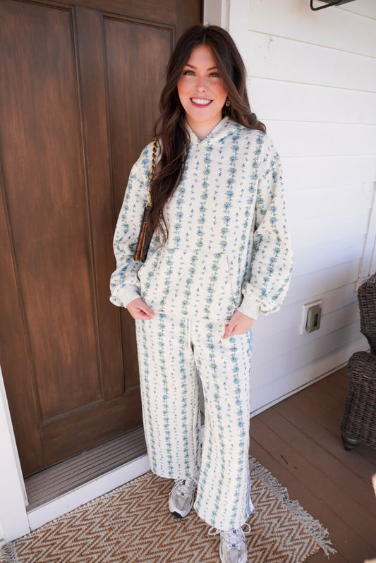 Blue Floral Printed Matching Sweat Set