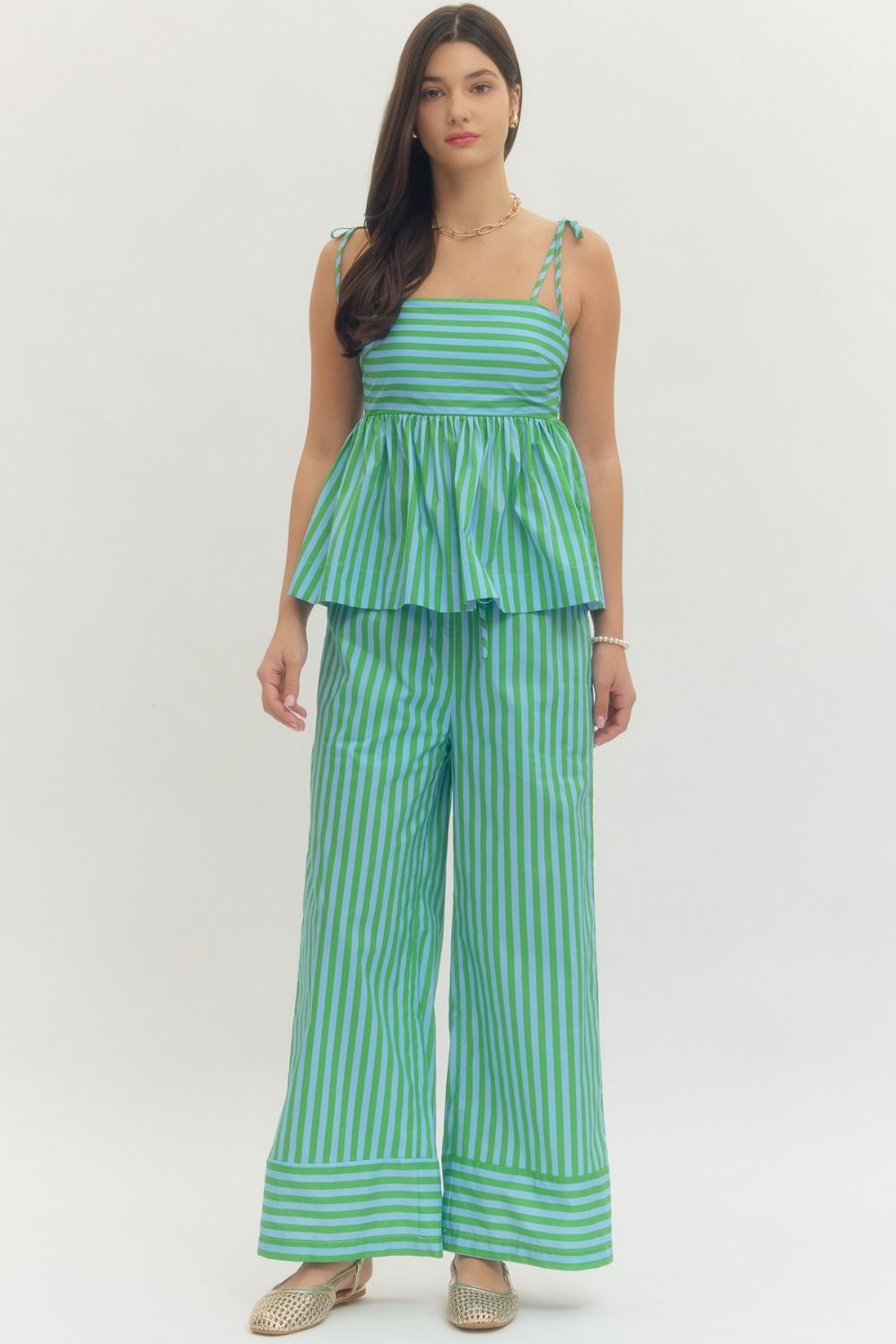 Striped Sleeveless Set - Green/Blue