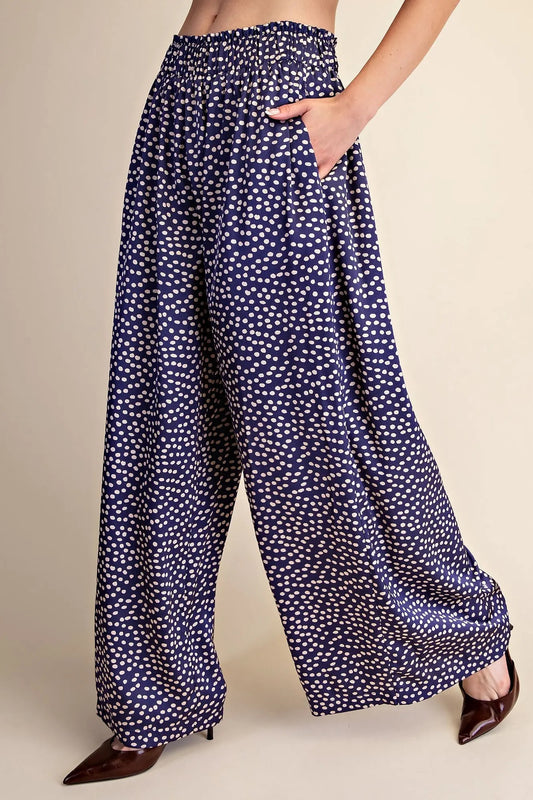 Elastic Band Dot Pants -Navy