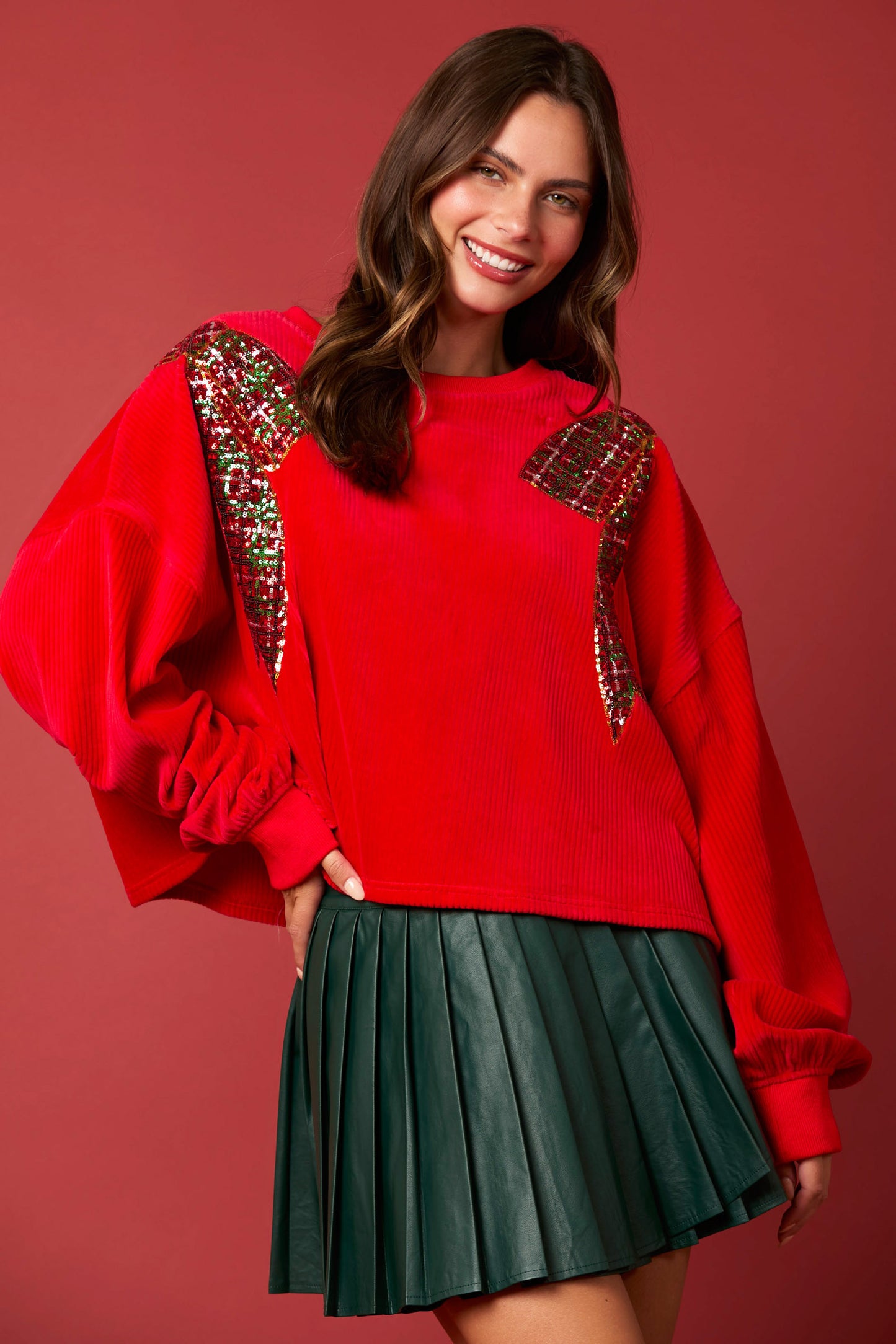 Red Sequin Bow Sweater