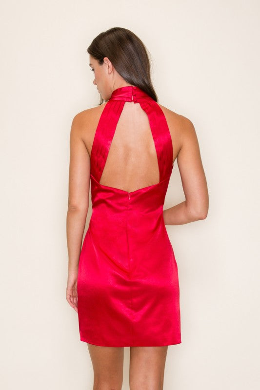 Red Satin Halter Neck Dress