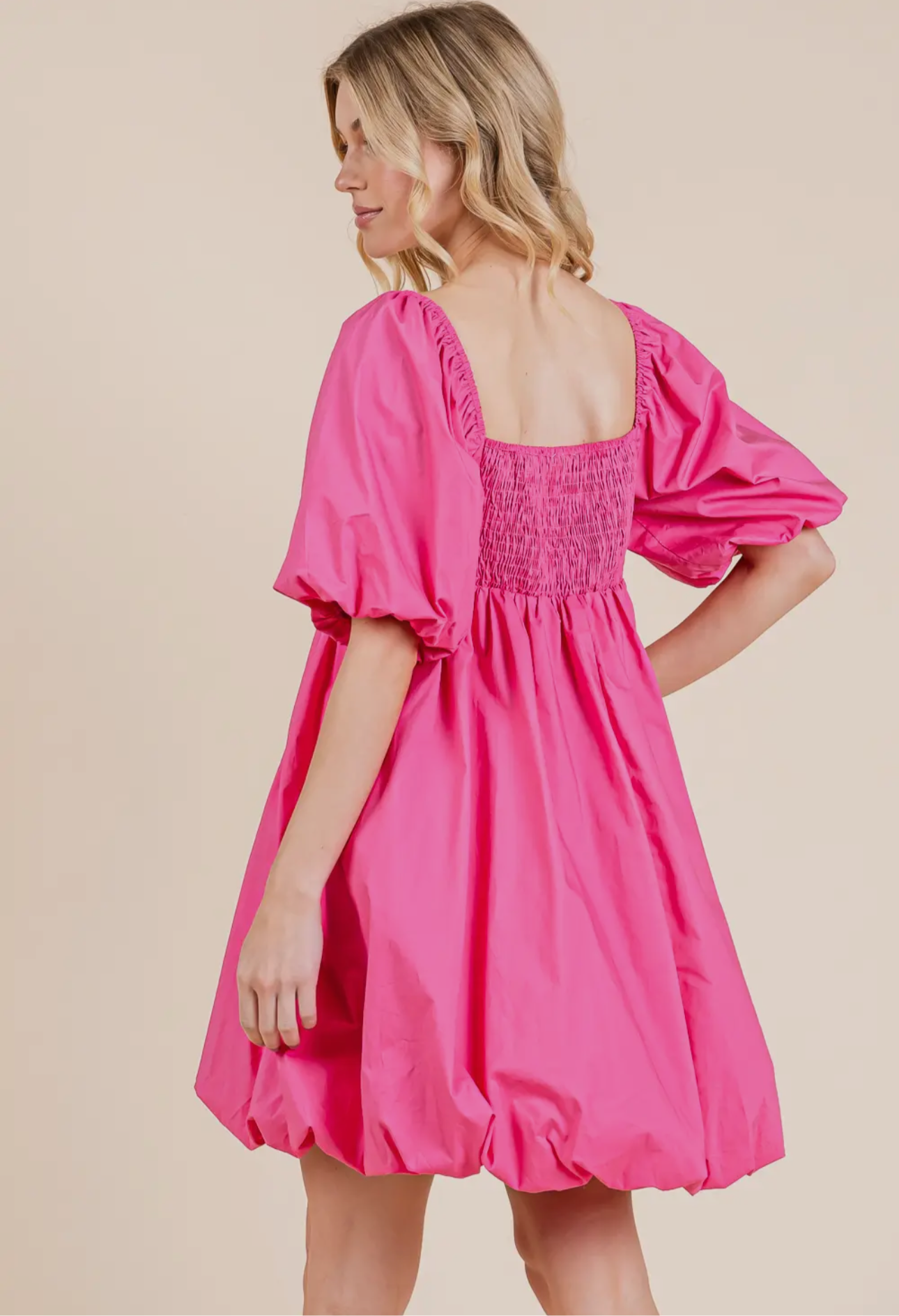 Pink Puff Sleeve Mini Dress