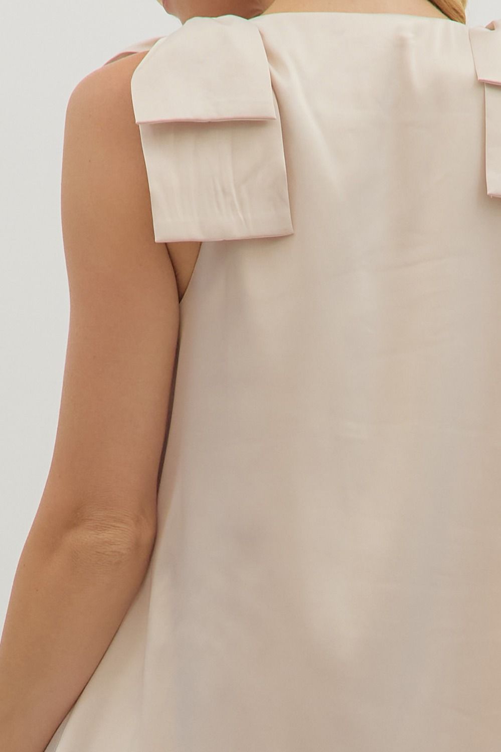 Bow Sleeve Heavy Satin Dress - Champagne