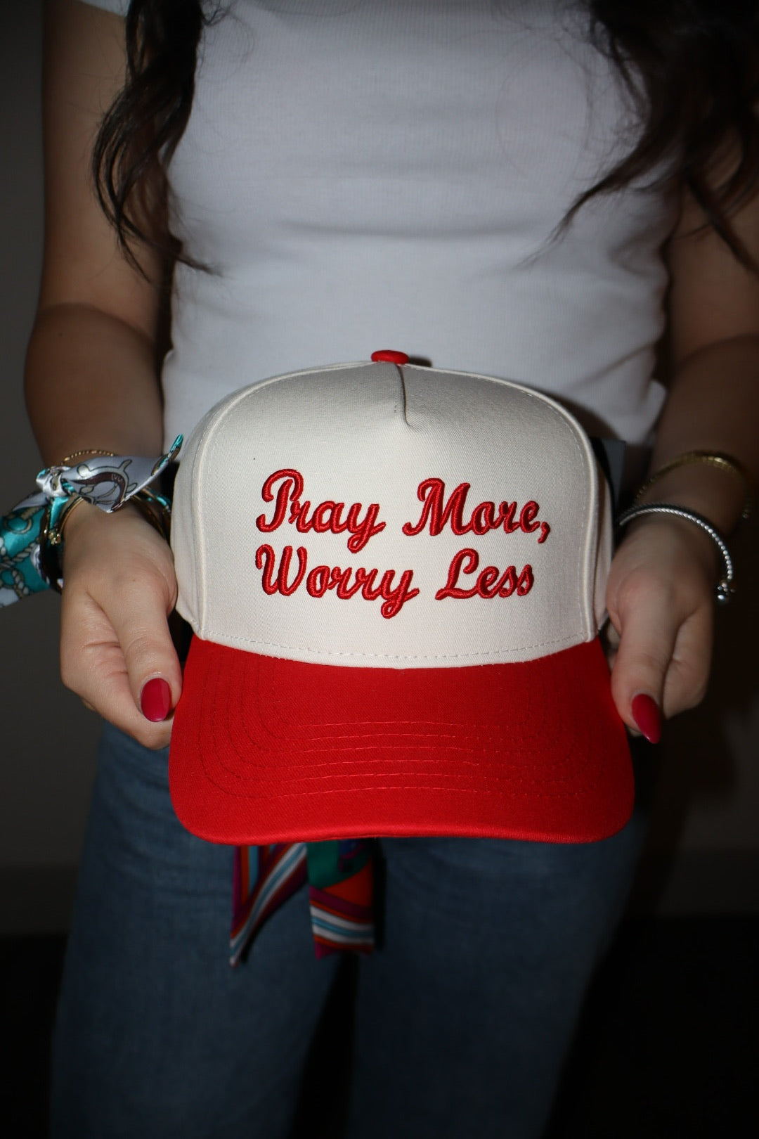 Pray More Worry Less Trucker Hat - Red
