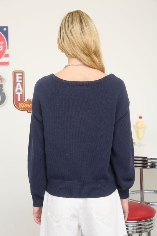 American Flag Puppy Sweater Top - Navy