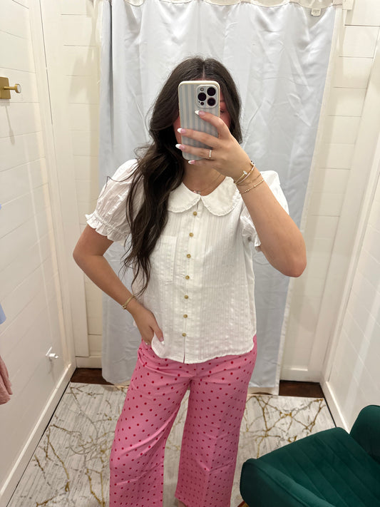Off White Collared Button Down Top
