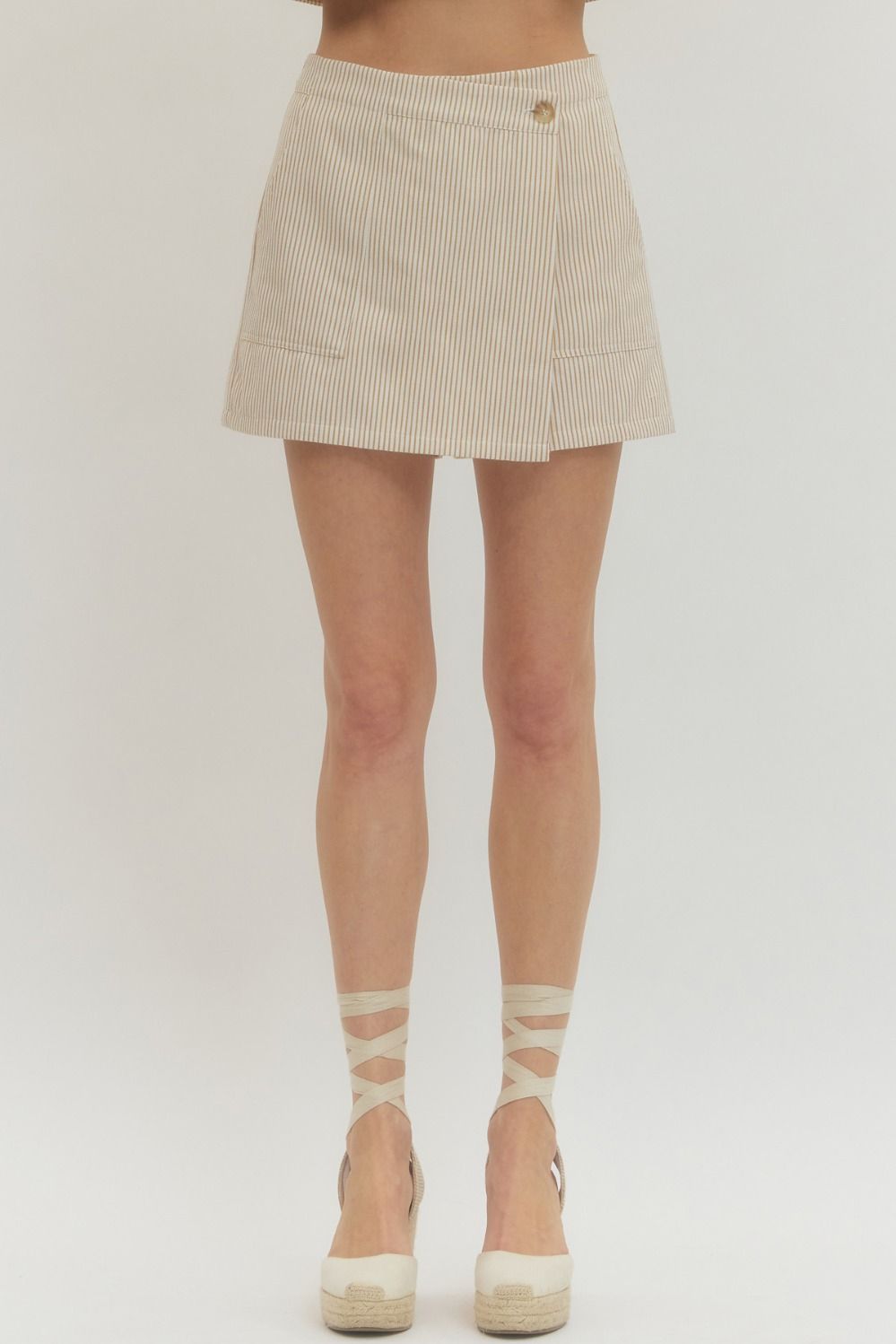 Oatmeal Striped Overlay Skort Set
