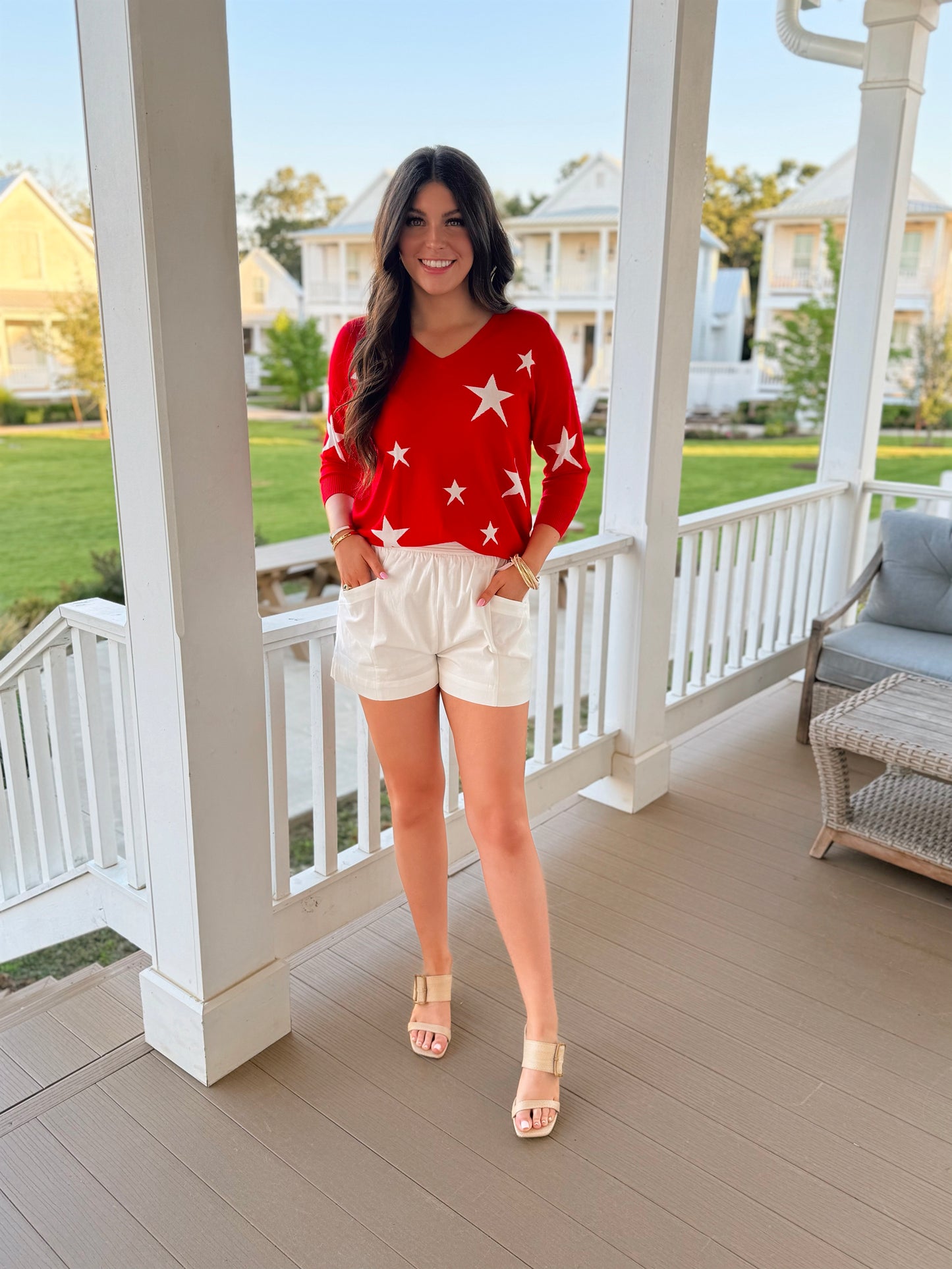 Star Sweater Top in Red