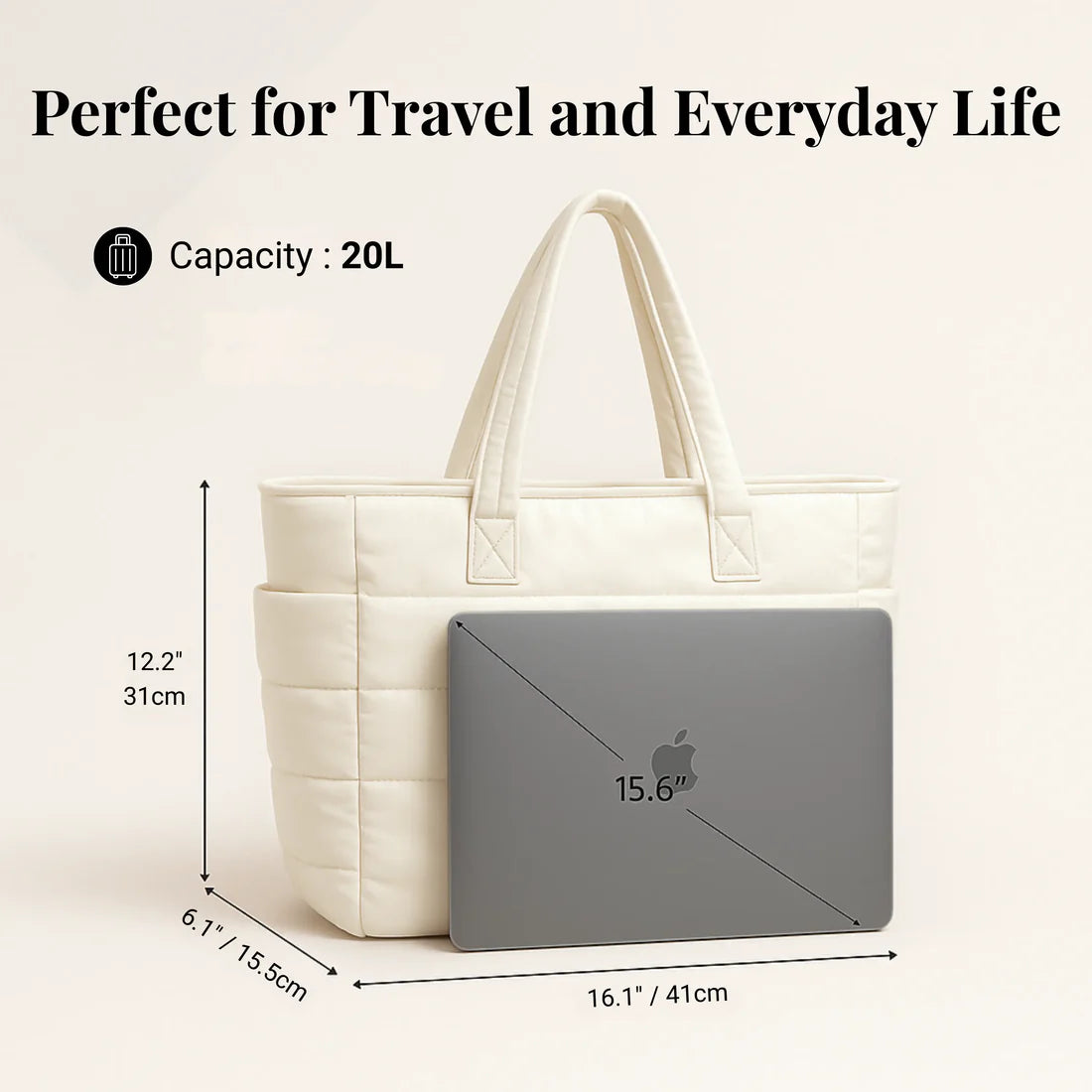 Puff Computer Tote Bag - Cream