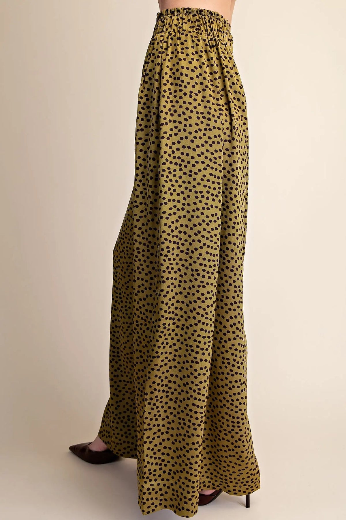 Elastic Band Dot Pants -Olive